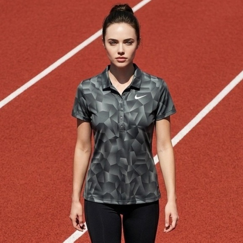 Nik Golf Women's Dri-Fit Polo Shirt Black Monochrome Geometric Sporty Size S